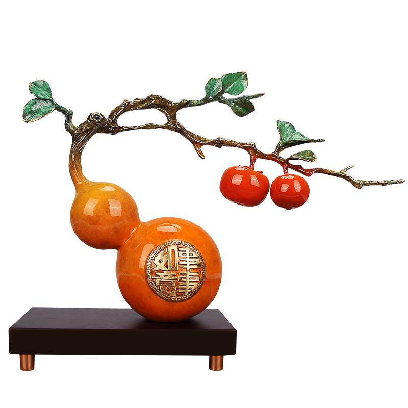 全铜柿柿如意柿子摆件中式工艺品