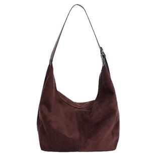 休闲复古麂皮绒包包女式2026新款轻便百搭单肩斜挎包大容量托特包