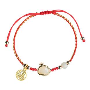 和田玉玉马手链生肖转运珠女款马年本命年转运珠红绳编织手绳礼物