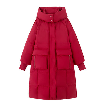 超好看羽绒服大红色本命年长款
