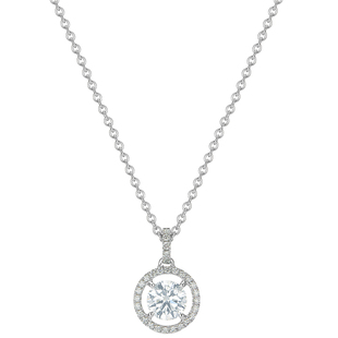 【礼物】De Beers 戴比尔斯 Aura 18K白金圆形明亮式切割钻石项链