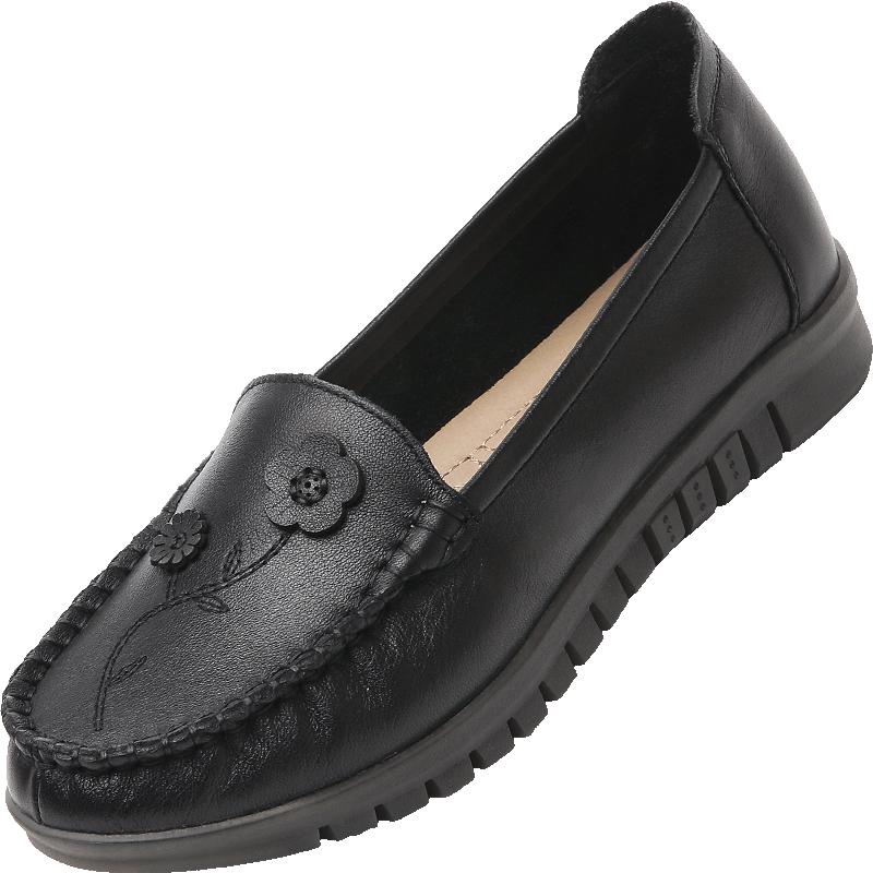 信诺真皮舒适女鞋单鞋奶奶春秋牛筋底超软妈妈鞋中老年人软底皮鞋