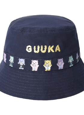 guuka潮牌藏蓝色同款印花渔夫帽