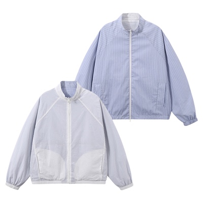 WHIMNOTION 25AW双面穿透视条纹立领拉链夹克休闲薄款上衣外套秋