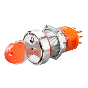 19mm22mm金属旋钮钥匙钮开关带灯2档3档不锈钢发光选择开关12V24V