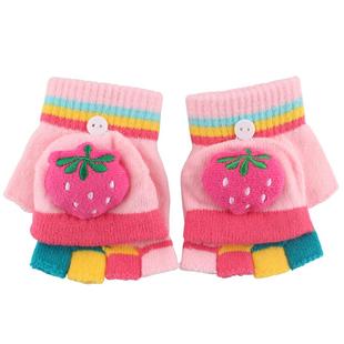 儿童手套冬半指翻盖两用婴幼儿加厚保暖女童可爱露指男孩五指针织