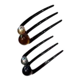 高级感珠珠三齿u型发簪女盘发插梳后脑勺丸子头固定发钗簪子头饰