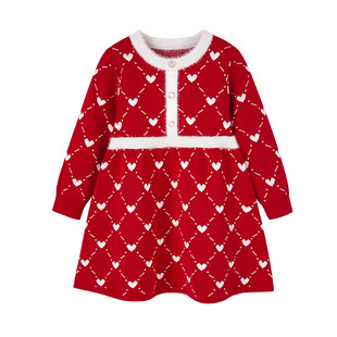 全棉时代女童连衣裙女童裙子中国风公主裙红色圣诞裙新年儿童裙子