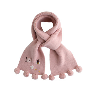 宝宝围巾秋冬可爱卡通小蜜蜂球球针织围脖保暖护颈防风儿童围脖