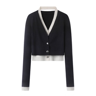 艾诺丝尚忆官方旗舰店2025春季V领假两件长袖针织开衫女50218132