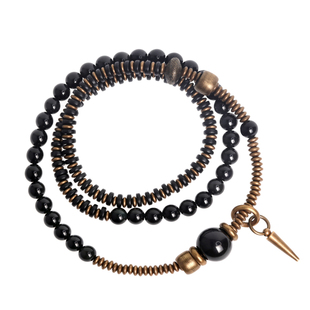 曲尾花复古黑曜石混搭铜珠子串珠多层手链女个性百搭手串男手饰品