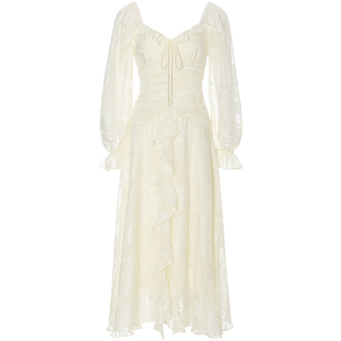 从那以后白茶布蕾白色长裙穿搭高级感礼服裙度假长袖连衣裙女夏季