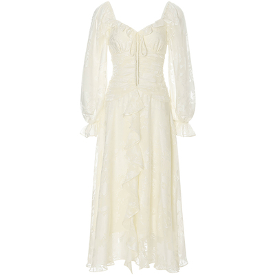 从那以后白色长袖连衣裙礼服裙