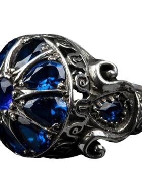 纯银复古蓝色锆石镶嵌圆顶戒指