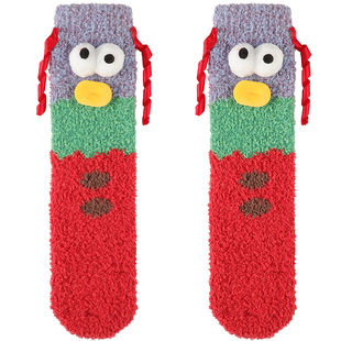 珊瑚绒袜子女加绒加厚可爱保暖毛绒地板睡眠袜圣诞节穿搭毛绒袜子