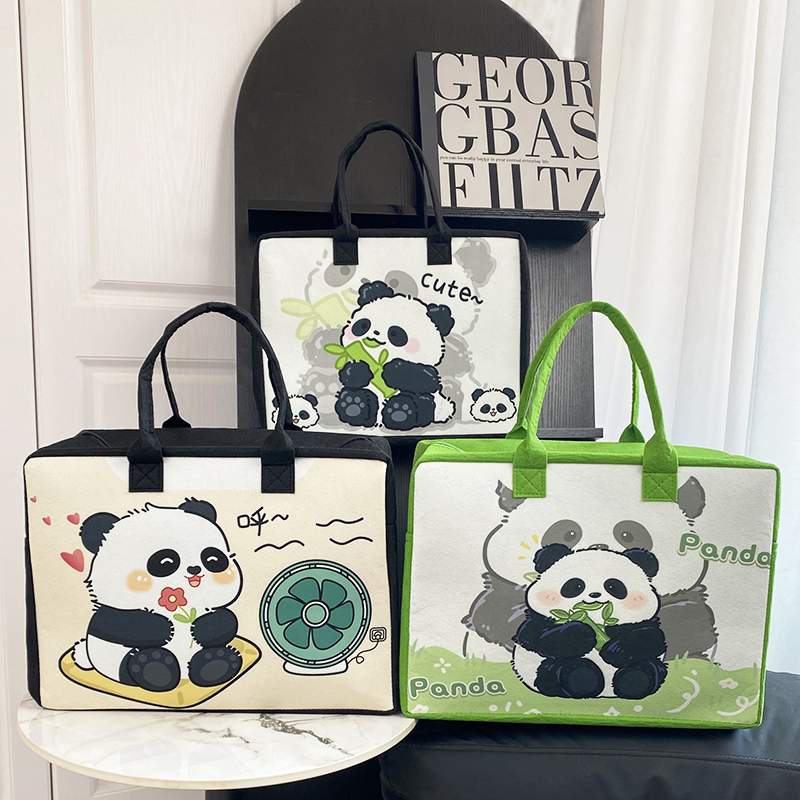 熊猫毛毡包手提包可爱卡通旅行包学生收纳袋时尚行李箱超大手提袋