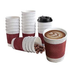 得力咖啡杯纸杯一次性杯子环保家用商用双层加厚野餐露营不易渗漏