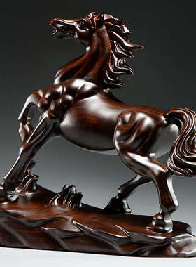 黑檀木雕刻马摆件马到成功红木工艺品家居饰品办公室木马摆设送礼
