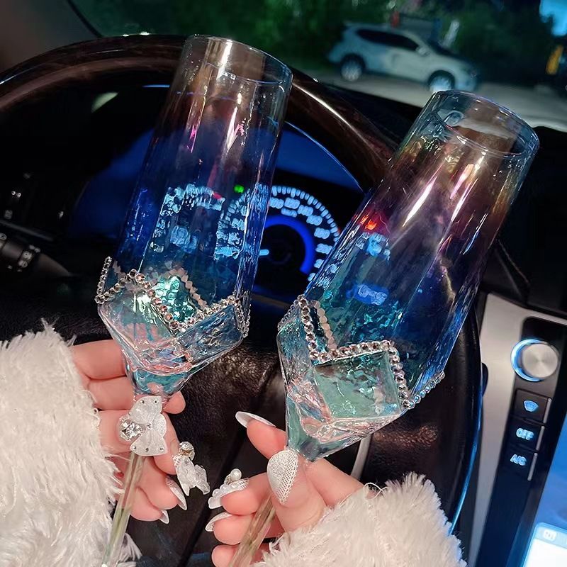 高颜值镶钻水晶奢杯子杯复古葡萄酒酒杯玻璃杯ins高脚杯红香槟轻