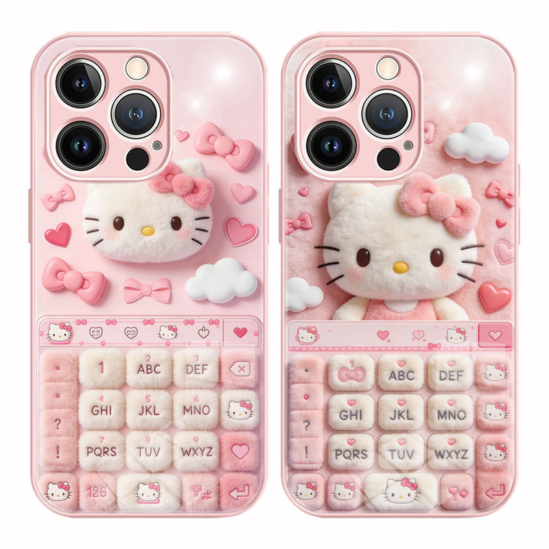 适用VIVOX300毛绒HelloKitty粉嫩少女心手机按键KT凯蒂猫iphone17手机壳OPPO苹果15P华为ma