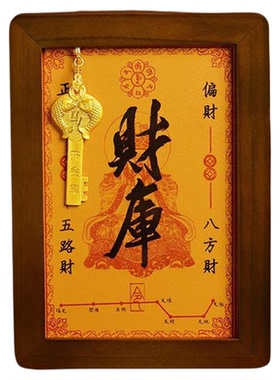 龙虎山直发财神开财库摆件金钥匙相框十二生肖招财客厅财位摆台