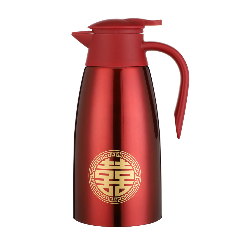 结婚陪嫁用保温水壶红色喜庆2L