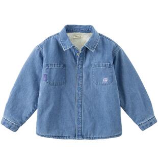 戴维贝拉男童加绒衬衫儿童牛仔衣外套2026冬季新款衬衣大童上衣男