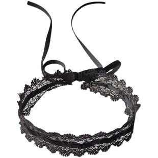 项圈女绑带蝴蝶结超宽choker系带项链黑色蕾丝短款颈带chocker