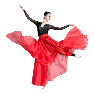 灯火里的中国一片式系带舞蹈长裙半身720度大摆古典舞演出跳舞裙
