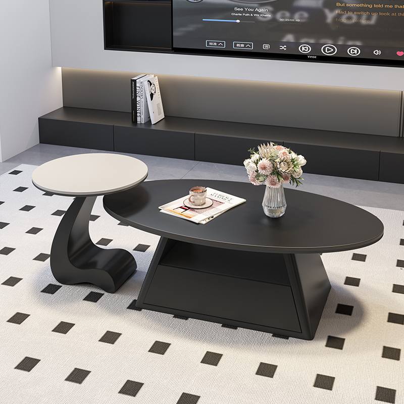 现代简约椭圆形岩板茶几轻奢极简客厅家用小户型高级感创意茶几桌