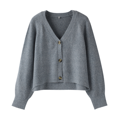 灰色V领针织开衫女毛衣外套