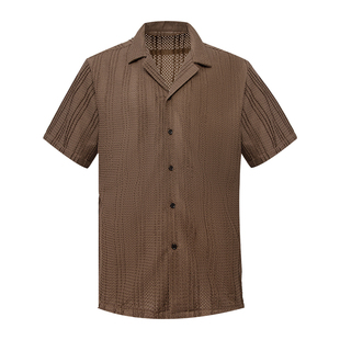 TRIPLE老钱风古巴领短袖衬衫男士休闲春夏度假翻领宽松开衫外穿