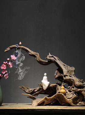 新中式侘寂风风化木根雕禅意摆件 客厅茶室玄关桌家居饰品样板房