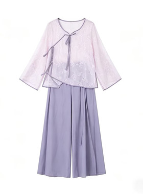 新中式古典舞蹈服女夏辉同款飘逸圆领宽松纱衣练功服中国风表演服