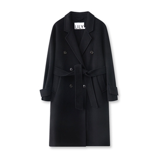 LILY冬季新款女装气质赫本风毛呢外套高级感双面呢绵羊毛大衣
