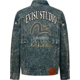 EVISU 福神男士多重印花刺绣水洗底特律牛仔夹克外套