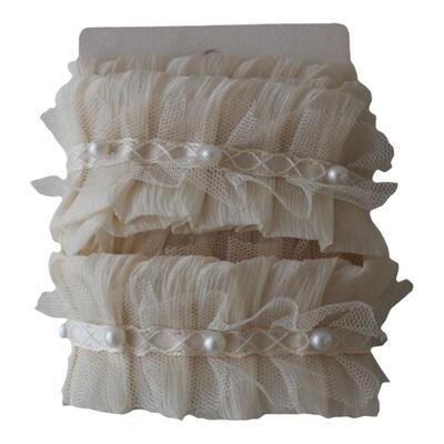 cottontime New 奶杏珍珠褶皱蕾丝花边软纱打褶裙边袖口娃衣辅料