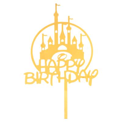 亚克力银色城堡生日快乐蛋糕装饰
