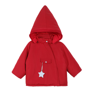 小O宝童装 宝宝红色星星棉服外套女毛领加厚2026新款女童新年战袍