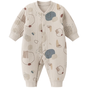 乖奇熊秋冬季宝宝连体衣夹丝棉保暖睡衣居家服婴幼儿无骨哈衣爬服