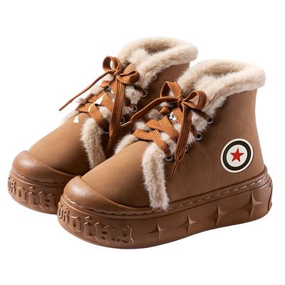 包跟毛绒雪地靴女士高帮保暖秋冬季2025新款家居室内可外穿棉拖鞋