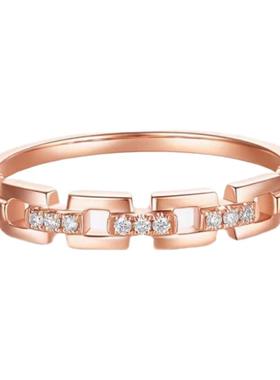 莫桑石玫瑰金色链条戒指气质