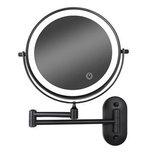 酒店浴室化妆镜壁挂免打孔卫生间镜子挂墙式放大伸缩镜双面带灯