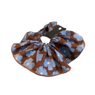 韩国高端洋气设计感蓝咖印花宽边肥肠圈显发量多褶皱扎发绳橡皮筋