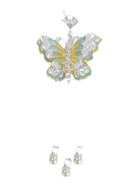 晚舟足银990珐琅花丝蝴蝶项链