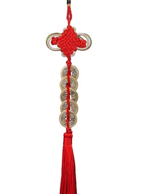 床头对窗户专用真品五帝钱门对门中国结加厚古币铜钱串编织绳挂件