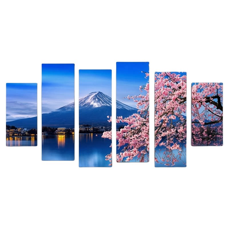 日式富士山樱花茶室背景墙挂画