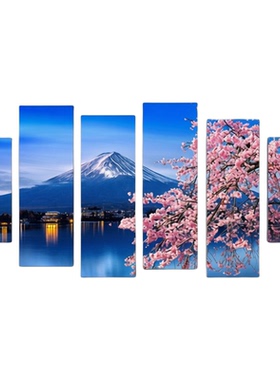 日式富士山樱花茶室背景墙挂画