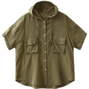 绿素棉 韵味 双沙棉麻连帽衬衫 女肌理感轻薄大码休闲上衣 夏新品