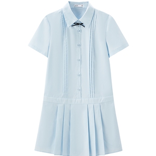 乐町A字版型学院风连衣裙女2026年夏季新款可拆卸蝴蝶结百褶裙子